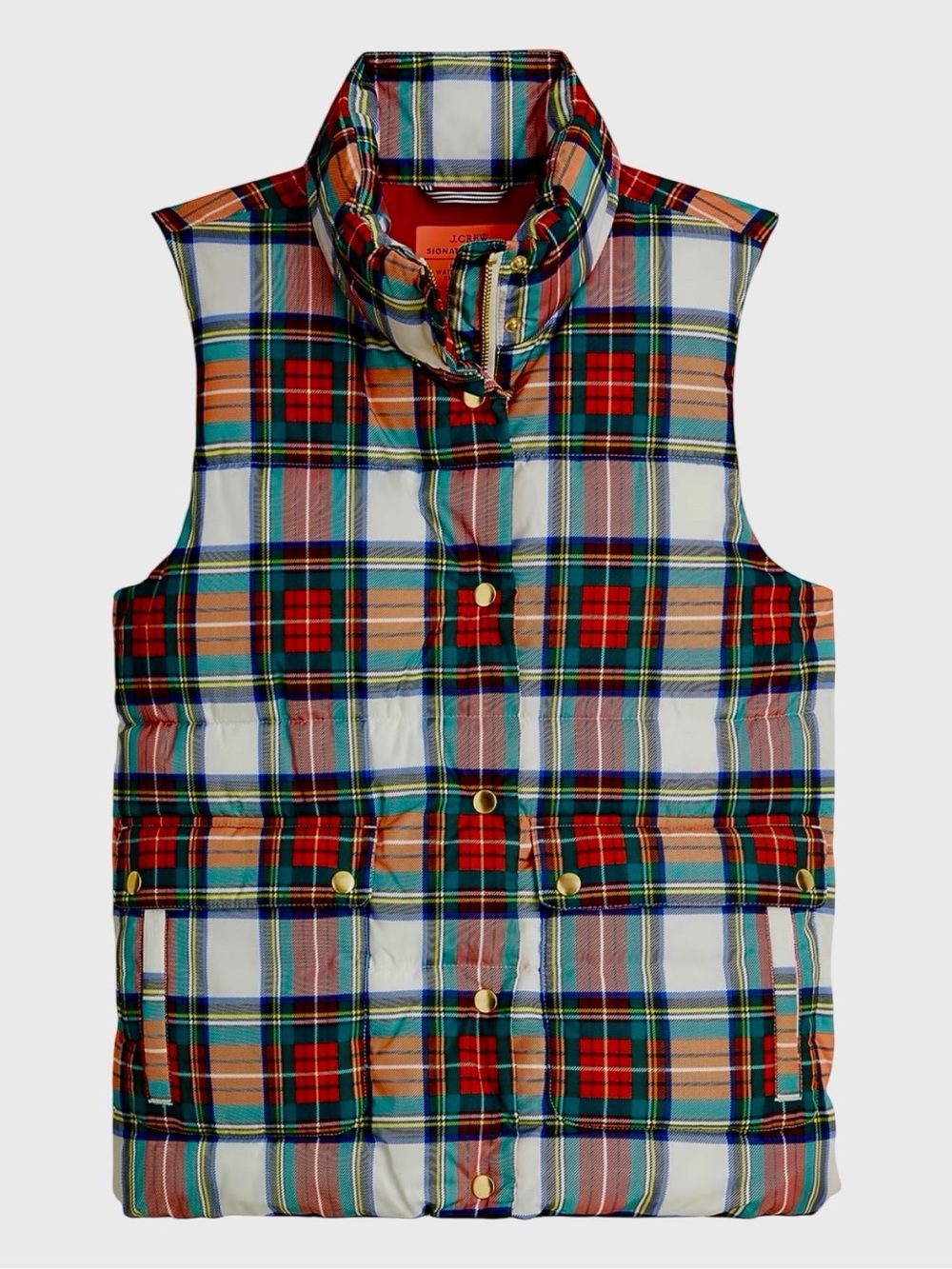 J Crew Snowy Stewart Tartan Plaid Primaloft Signature Puffer Vest Sz L
